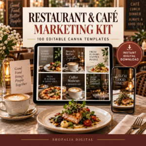 Restaurant & Café Marketing Kit – 100 Editable Canva Templates