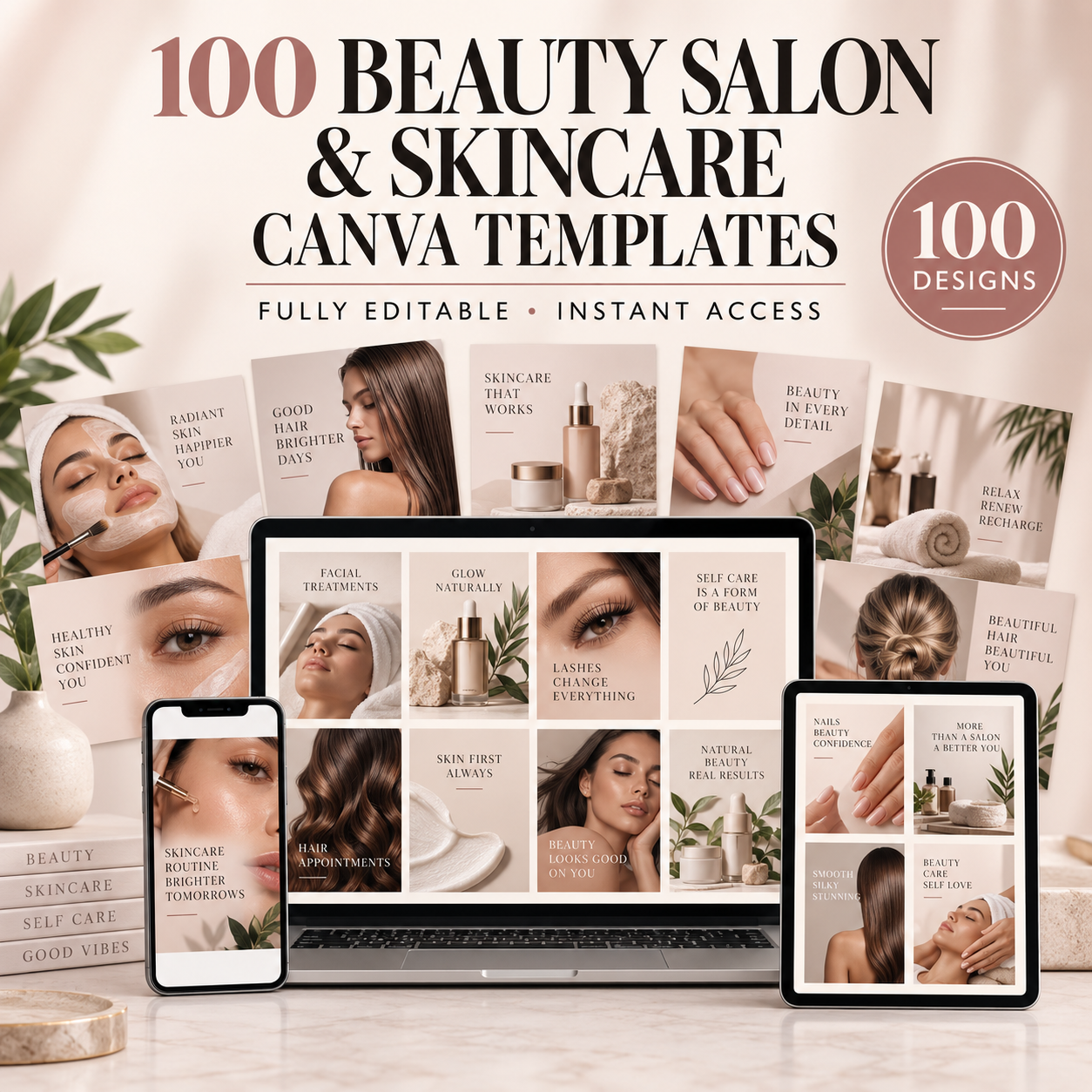 100 Beauty Salon & Skincare Canva Templates – Fully Editable Beauty Salon & Skincare Canva Templates